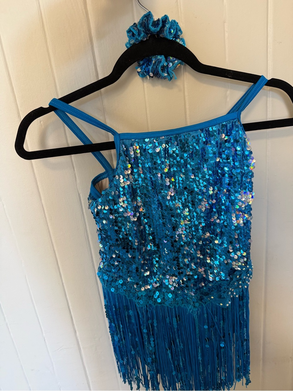 Blue Sequin Fringe Kids Costume Dress with Matching Scrunchie